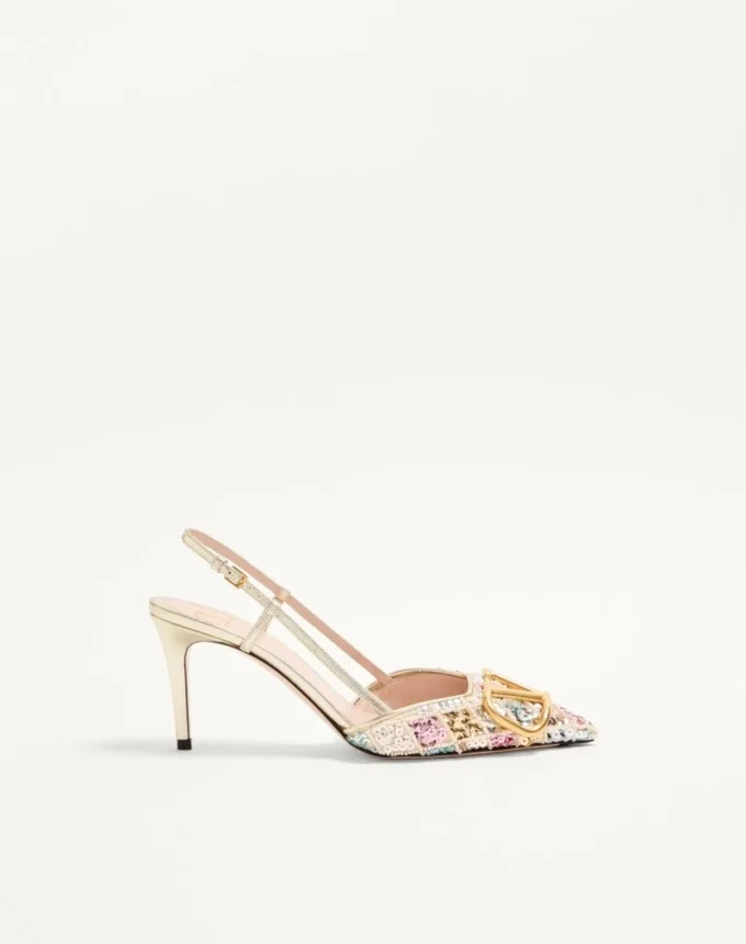 VLogo Signature Slingback Décolleté z haftem Rhombelle 80 mm VLogo Signature Slingback Décolleté z haftem Rhombelle 80 mm