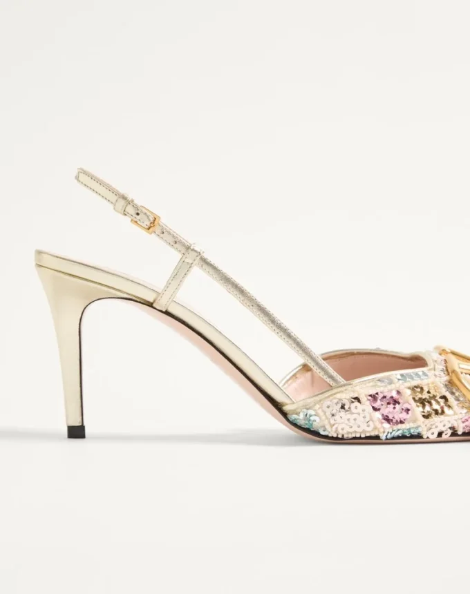 VLogo Signature Slingback Décolleté z haftem Rhombelle 80 mm VLogo Signature Slingback Décolleté z haftem Rhombelle 80 mm