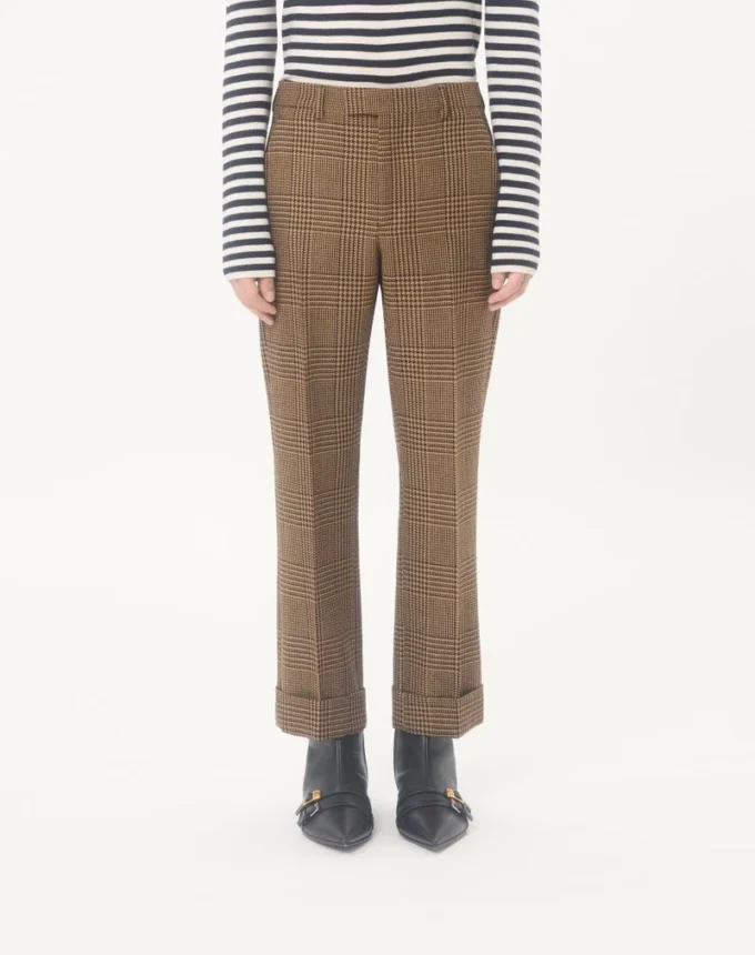 Wełniane spodnie Valentino w kratę Glen Plaid z podwiniętymi nogawkami Wełniane spodnie Valentino w kratę Glen Plaid z podwiniętymi nogawkami