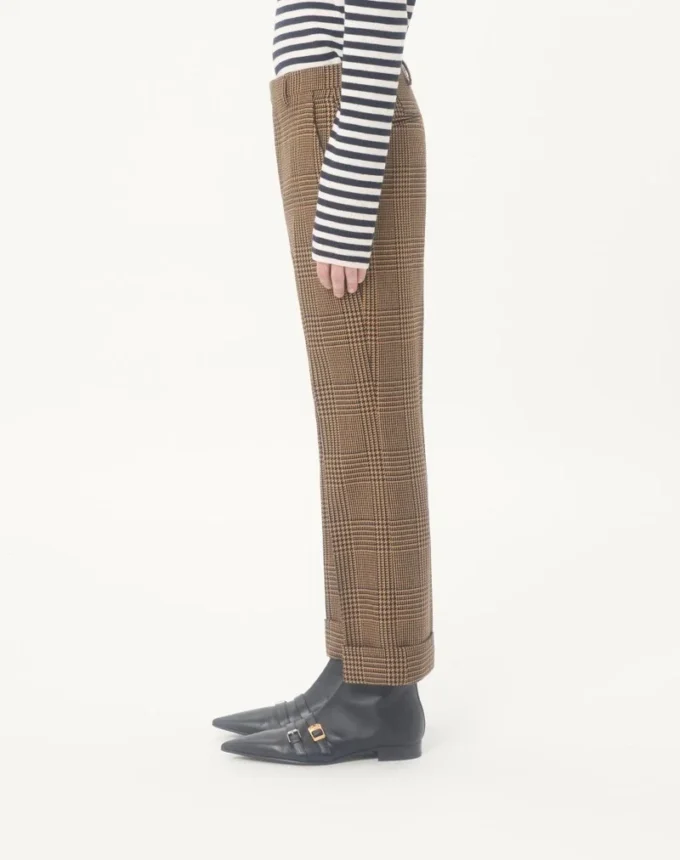 Wełniane spodnie Valentino w kratę Glen Plaid z podwiniętymi nogawkami Wełniane spodnie Valentino w kratę Glen Plaid z podwiniętymi nogawkami