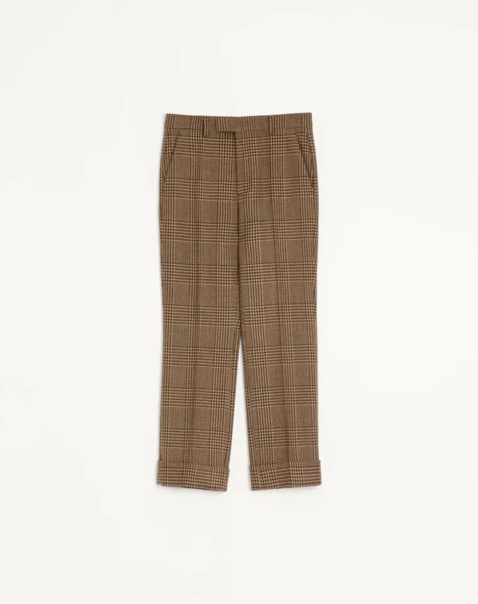 Wełniane spodnie Valentino w kratę Glen Plaid z podwiniętymi nogawkami Wełniane spodnie Valentino w kratę Glen Plaid z podwiniętymi nogawkami