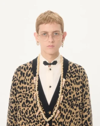 Wełniany kardigan Valentino z żakardowym wzorem Fauve Eclat Animal Print Wełniany kardigan Valentino z żakardowym wzorem Fauve Eclat Animal Print