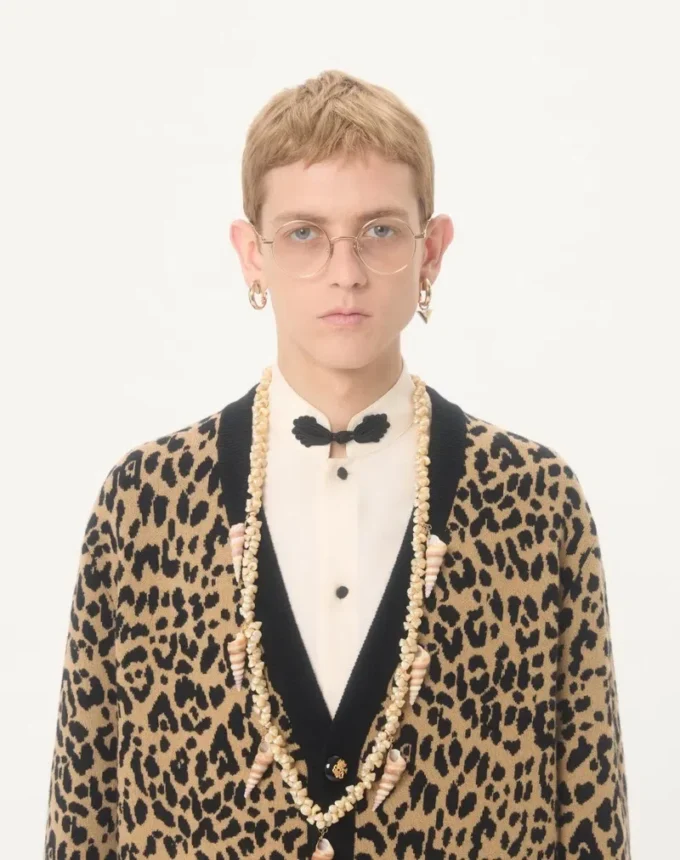 Wełniany kardigan Valentino z żakardowym wzorem Fauve Eclat Animal Print Wełniany kardigan Valentino z żakardowym wzorem Fauve Eclat Animal Print