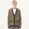 Wełniany kardigan Valentino z żakardowym wzorem Fauve Eclat Animal Print Wełniany kardigan Valentino z żakardowym wzorem Fauve Eclat Animal Print