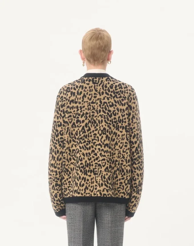 Wełniany kardigan Valentino z żakardowym wzorem Fauve Eclat Animal Print Wełniany kardigan Valentino z żakardowym wzorem Fauve Eclat Animal Print