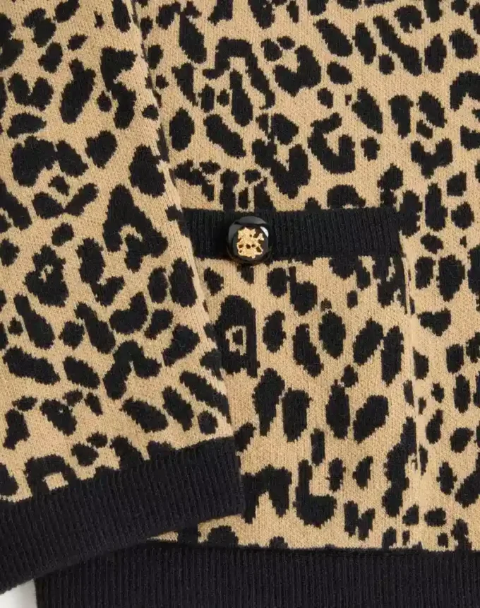 Wełniany kardigan Valentino z żakardowym wzorem Fauve Eclat Animal Print Wełniany kardigan Valentino z żakardowym wzorem Fauve Eclat Animal Print