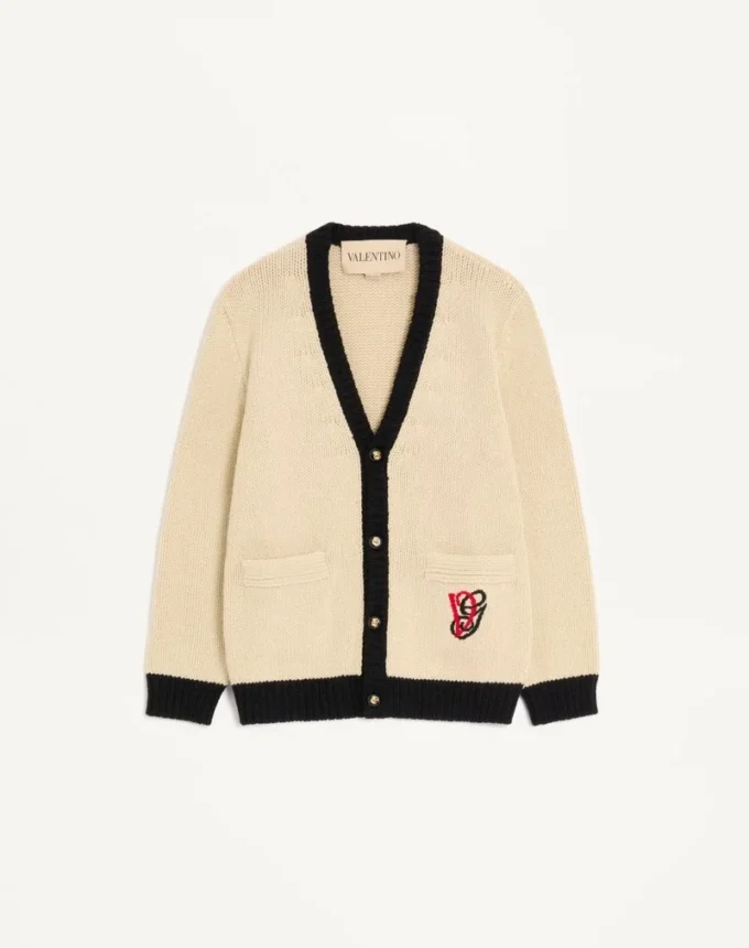 Wełniany kardigan Valentino z haftowanym logo VG Wełniany kardigan Valentino z haftowanym logo VG