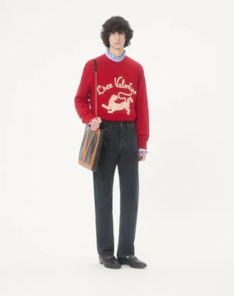 Wełniany sweter Valentino z haftem Chez Valentino i panterą Wełniany sweter Valentino z haftem Chez Valentino i panterą