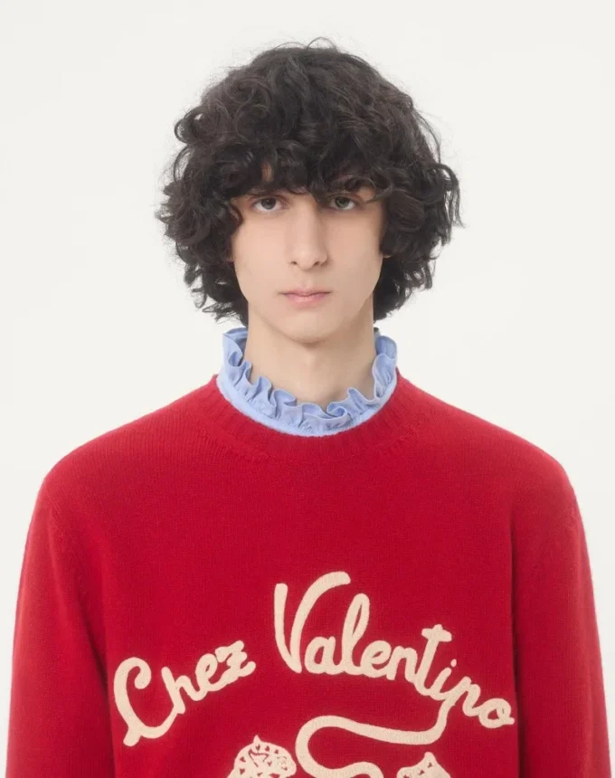 Wełniany sweter Valentino z haftem Chez Valentino i panterą Wełniany sweter Valentino z haftem Chez Valentino i panterą