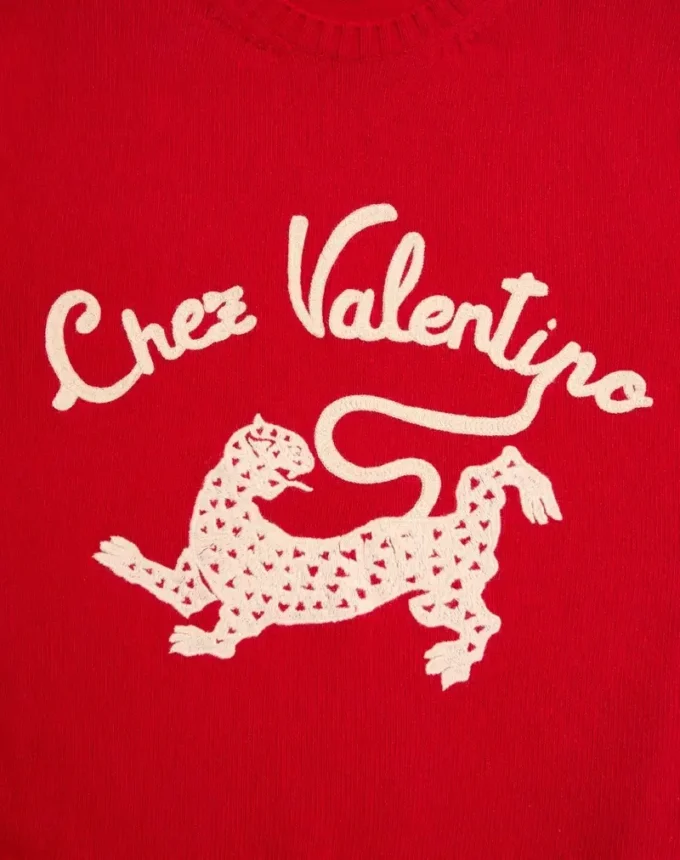 Wełniany sweter Valentino z haftem Chez Valentino i panterą Wełniany sweter Valentino z haftem Chez Valentino i panterą