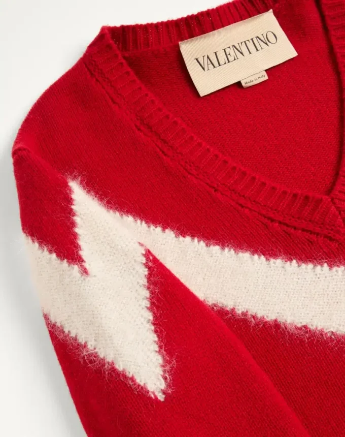 Wełniany sweter Valentino z kokardką VLogo z tyłu Wełniany sweter Valentino z kokardką VLogo z tyłu