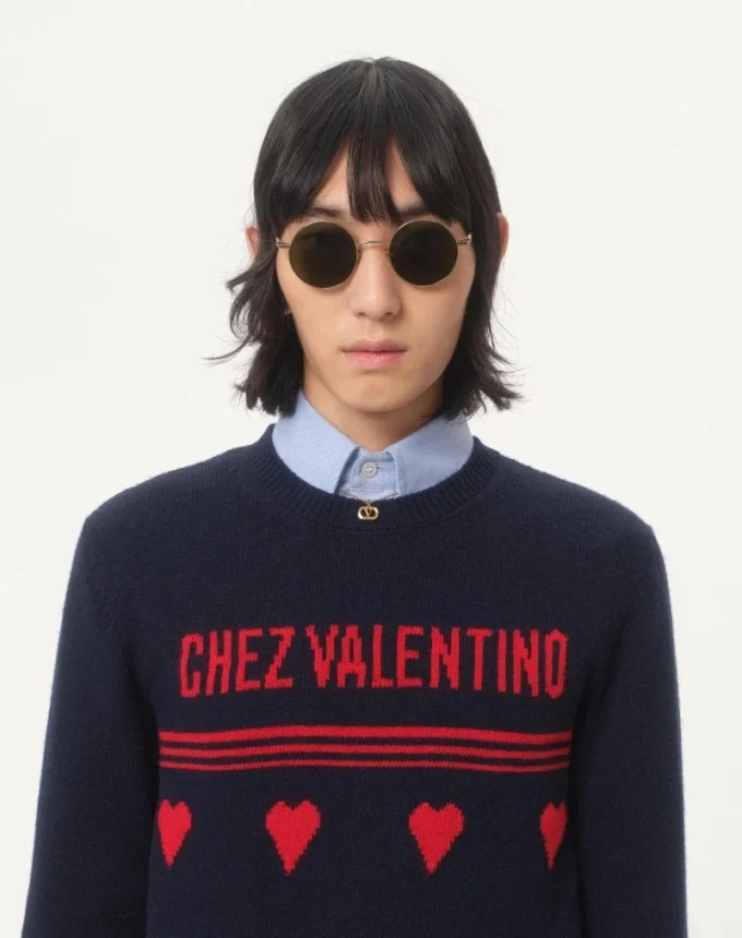 Wełniany sweter z motywem żakardowym Chez Valentino Wełniany sweter z motywem żakardowym Chez Valentino