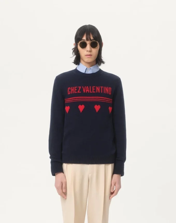 Wełniany sweter z motywem żakardowym Chez Valentino Wełniany sweter z motywem żakardowym Chez Valentino